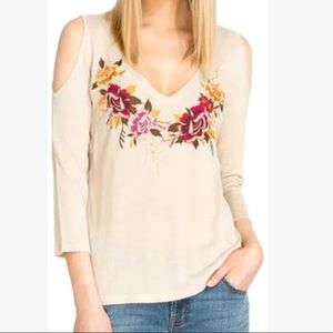 NEW Johnny Was -Size Med -Beige Cold Shoulder Top